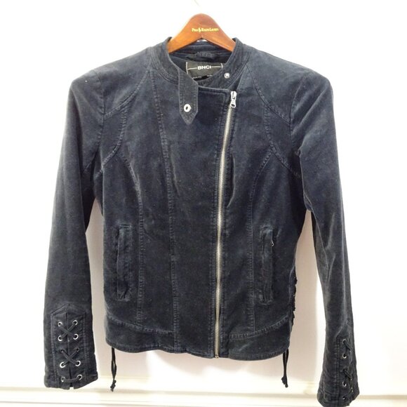 BNCI Jackets & Blazers - BNCI by Blanc Noir Velvet Black Moto Jacket Streetwear Chic Edgy Fall M Laceup
